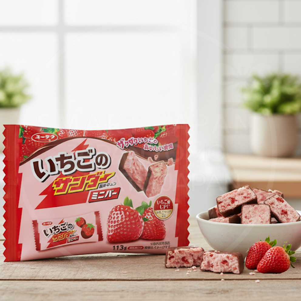 유라쿠제과 블랙썬더 미니 딸기 초콜릿바 / 일본 초코바