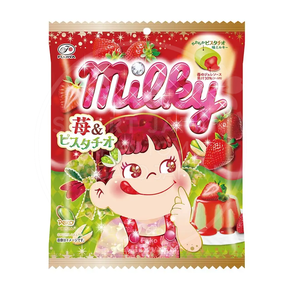 후지야 밀키 소프트 캔디 딸기 피스타치오맛 봉지형