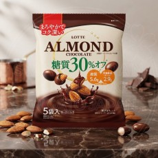 일본 롯데 아몬드 초콜릿 당질 30% 오프 봉지타입 셰어팩 5봉입 98g